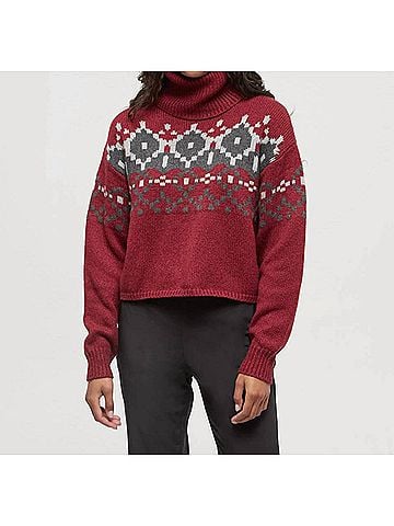 Tentree Moray Turtleneck Sweater in Crimson Heather/Dark Grey (view 2)