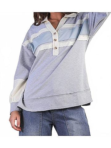 Very J Color Block Oversize Pullover in Heather Gray (view 2)