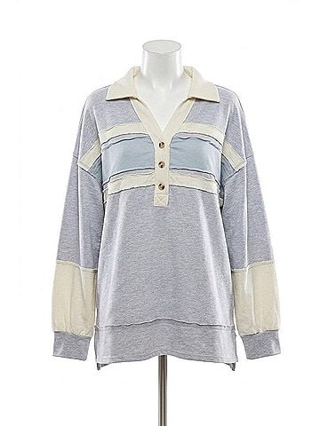 Very J Color Block Oversize Pullover in Heather Gray (view 1)