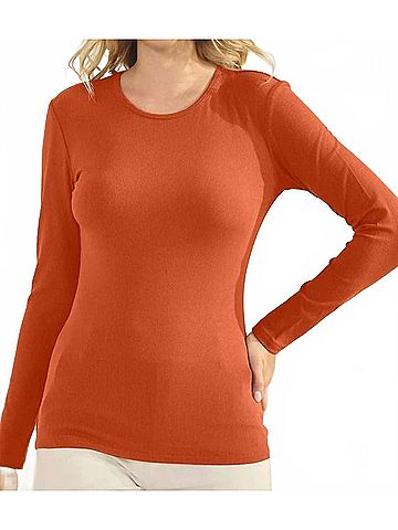 Yelete Ribbed Long Sleeve Top in Rust (view 2)
