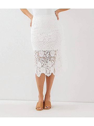 Karen Kane Lace Midi Pencil Skirt in Off White (view 2)