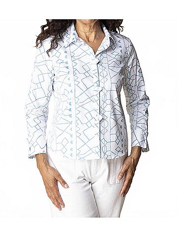 Habitat Print Tab Detail Blouse in Dewdrop (view 2)