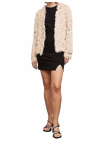 En Creme Glitter Sequin Cardigan in Beige Gold (view 2)