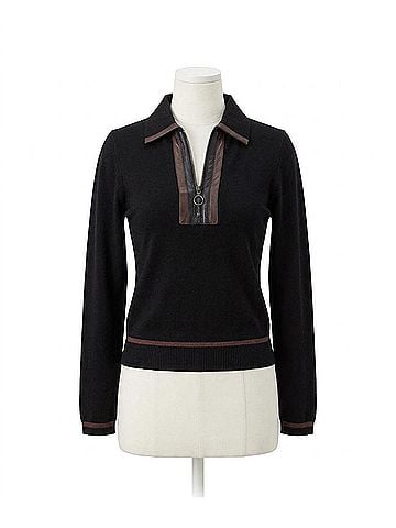 Central Park West Women's Naomi Vegan Zip Combo Sweater in Black (view 1)