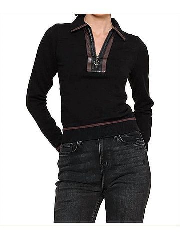 Central Park West Women's Naomi Vegan Zip Combo Sweater in Black (view 2)
