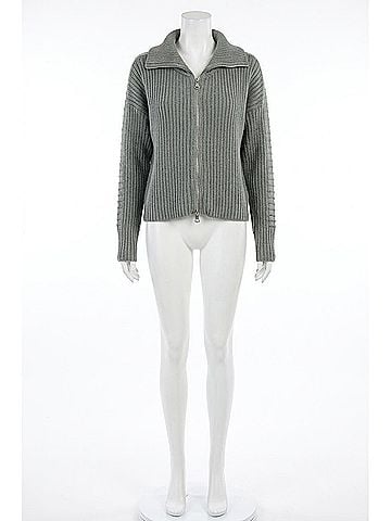 Renee Cotton Rib Zip Sweater in Heather Grey (view 1)