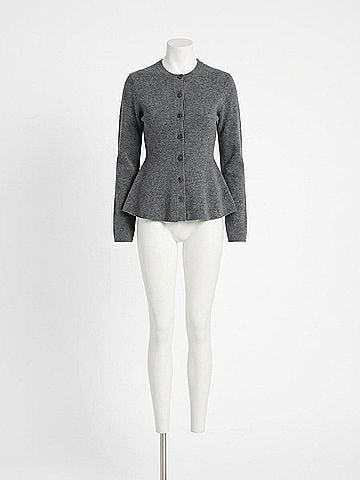 White + Warren Cashmere Peplum Cardigan in Dark Grey (view 1)