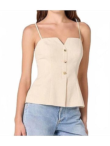 Astr Britta Button-Front Spaghetti Strap Top in Cream (view 2)