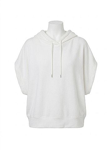 Majestic Filatures Women's Organic Cotton Terry Short Sleeve Hoodie in Milk (view 1)