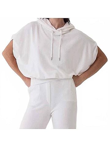 Majestic Filatures Women's Organic Cotton Terry Short Sleeve Hoodie in Milk (view 2)