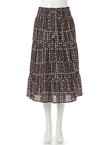 Dex Smocked Waist Midi Skirt in Brown (view 1)