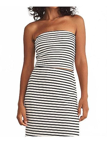 Z Supply Women's Caffari Stripe Tube Top in White Black (view 2)