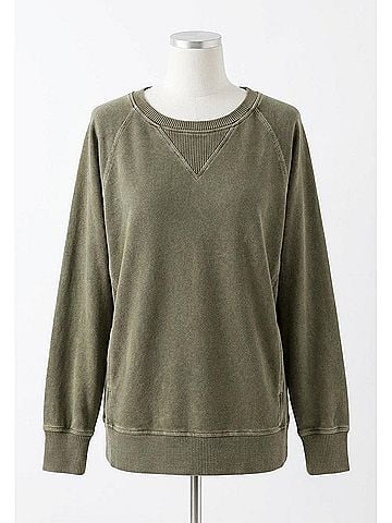 Zenana Pigment Dyed French Terry Pullover Sweater - Plus Size in Dark Olive (view 1)
