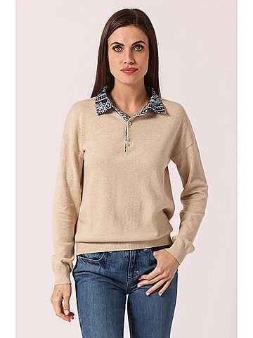 Minnie Rose Woven Bandana Collar Pullover in Brown Sugar (view 2)