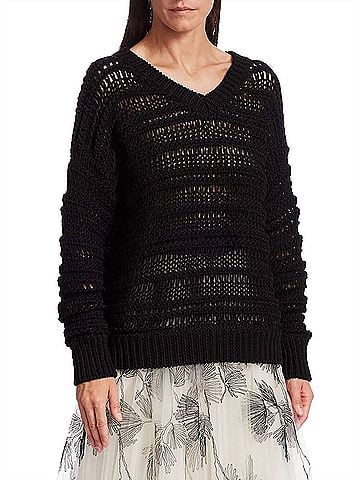 Brunello Cucinelli Monili Detail V Neck Sweater in Black (view 2)