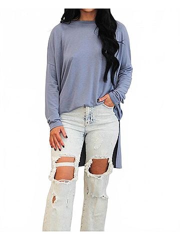 Zenana Casual Times Oversized Lightweight Sweater in Dusty Blue (view 2)