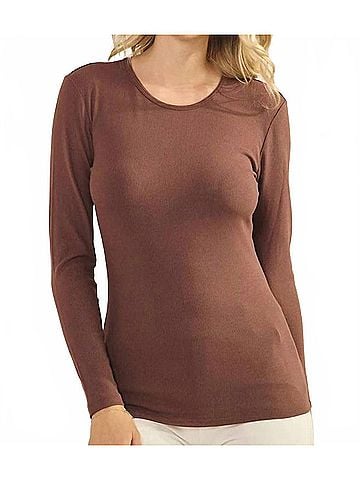Yelete Ribbed Long Sleeve Top in Coffee (view 2)