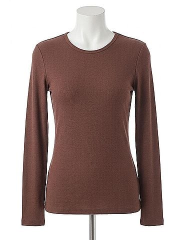 Yelete Ribbed Long Sleeve Top in Coffee (view 1)