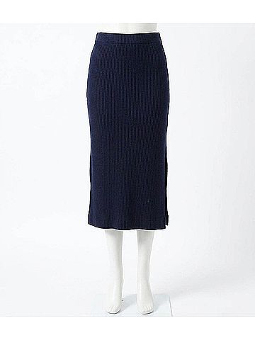 Karen Kane Ribbed Side-Slit Midi Skirt in Navy (view 1)
