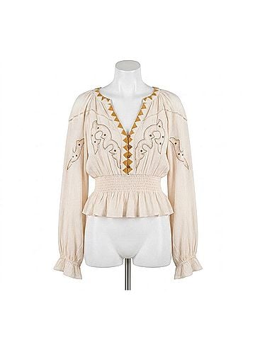 Miss Me Women's Long Puff Sleeve Knit Top in Beige (view 1)