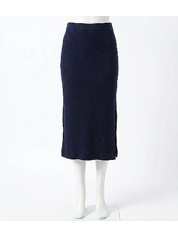 Karen Kane Ribbed Side-Slit Midi Skirt in Navy (view 1)