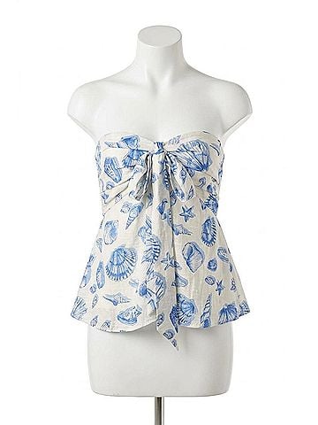 En Creme Seashell Print Strapless Ribbon Top in White (view 1)