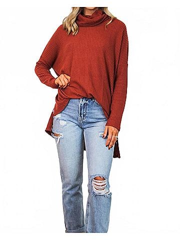 Zenana Oversized Long Sleeves Thermal Top in Brick (view 2)