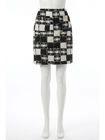 Joseph Ribkoff Checkered Jacquard Mini Pencil Skirt in Black/Cream (view 1)