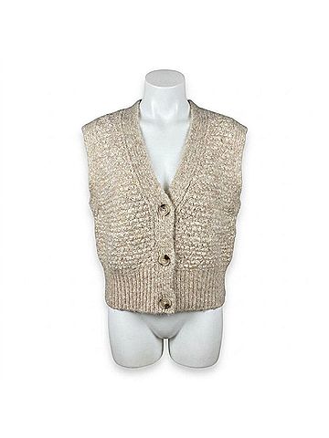 Hem & Thread Button Front Sweater Vest in Beige (view 1)