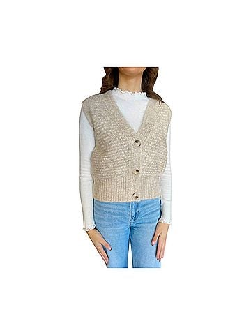 Hem & Thread Button Front Sweater Vest in Beige (view 2)