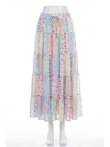 Easel Patchwork Chiffon Tiered Maxi Skirt in Multi Floral (view 1)