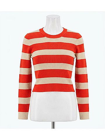 Crescent Lia Striped Rib Knit Top in Orange And Cream (view 1)