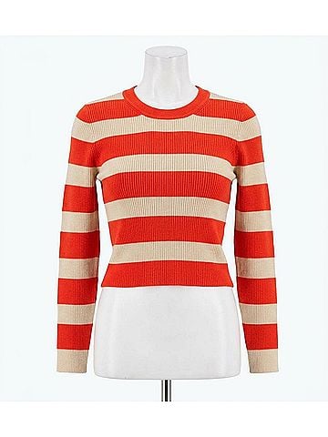 Crescent Lia Striped Rib Knit Top in Orange And Cream (view 1)