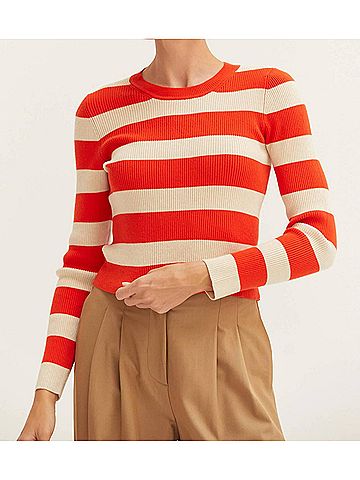 Crescent Lia Striped Rib Knit Top in Orange And Cream (view 2)