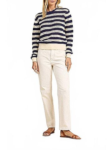 Trovata Lightweight Ryann Sweater in Crisp Navy &amp; Cream Stripes (view 2)