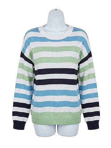 Esley Multicolor Striped Knit Sweater in Blue Multi (view 1)