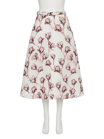 Milly Noella Floral Midi Skirt in White/ Pink (view 1)