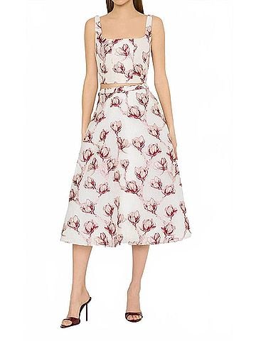 Milly Noella Floral Midi Skirt in White/ Pink (view 2)