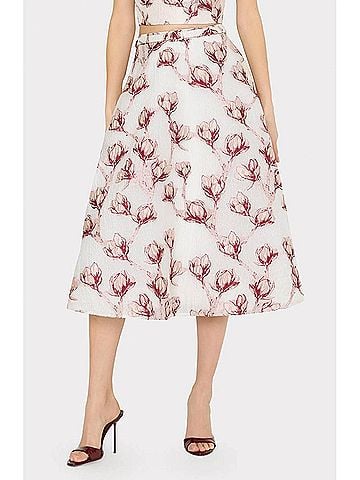 Milly Noella Floral Midi Skirt in Pink White (view 2)