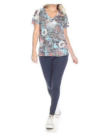 Inoah Yarn Strings Lightweight Burnout Top in Multi (view 2)