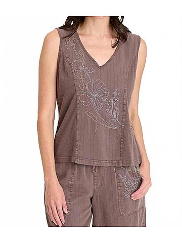 XCVI Siska Embroidered Tank in Mid-Tone Rich Brown (view 2)