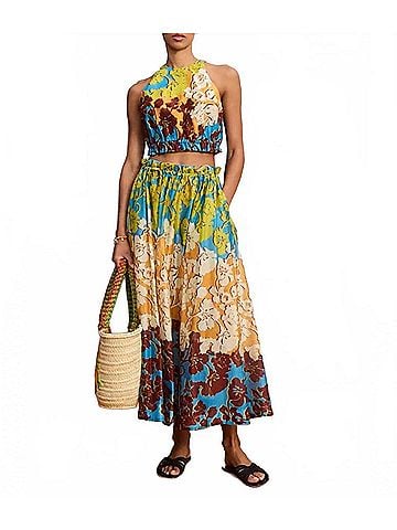 ALEMAIS Splice Midi Skirt in Floral Multicolor (view 2)