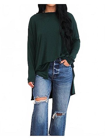 Zenana Casual Times Oversized Lightweight Sweater in Hunter Green (view 2)
