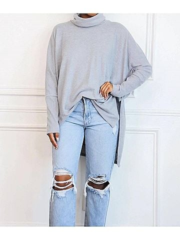 Zenana Cozy Chic Soft Oversized Sweater in Heather Gray (view 2)