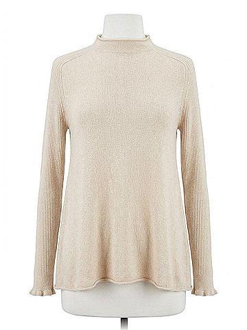 Fate Ribbed Knit Sleeve Cashmere Blend Crewneck Sweater in Cream (view 1)