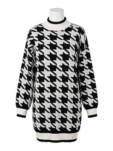 Blu Pepper Mockneck Houndstooth Sweater Dress in Black (view 1)