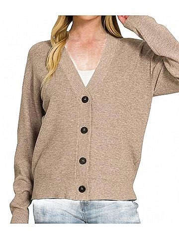 Zenana Viscose Sweater Cardigan in Heather Mocha (view 2)