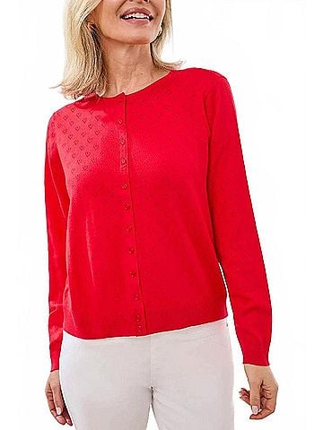 Tribal Pointelle Knit Cardigan in Rouge (view 2)