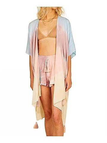 Ocean Drive Clothing Co. Daybreak Stripe Tie Dye Kimono With Tassels in Tie-Dye Print (view 2)