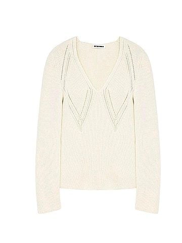 Jil Sander Women's Long Sleeve V-Neck Sweater in Cream (view 2)